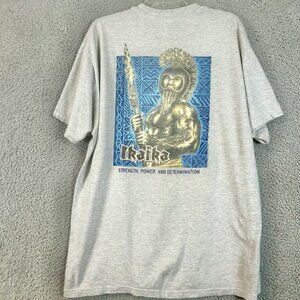 ikaika Hawaiian Strength Men's Gray Graphic XL 2001 Vintage T Shirt Double Sided